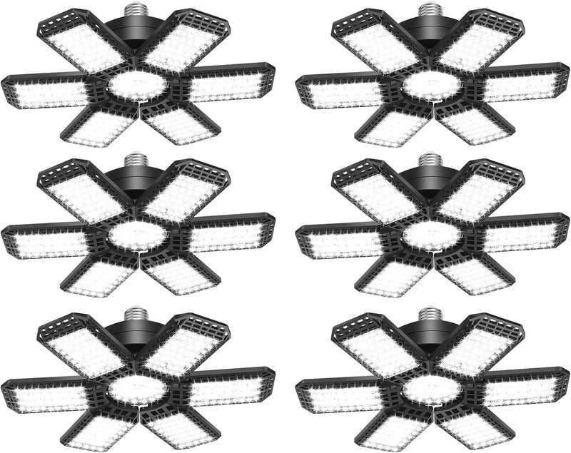 AUDLES 6 Pack LED Garage Light, 200W 20000LM 6500K LED Shop Lights, Garage Lights Ceiling Led with 6+1 Deformable Panels, Screw in E26/E27 Socket Bulb for Warehouse, Workshop, Basement, Barn Lighting - Image 1